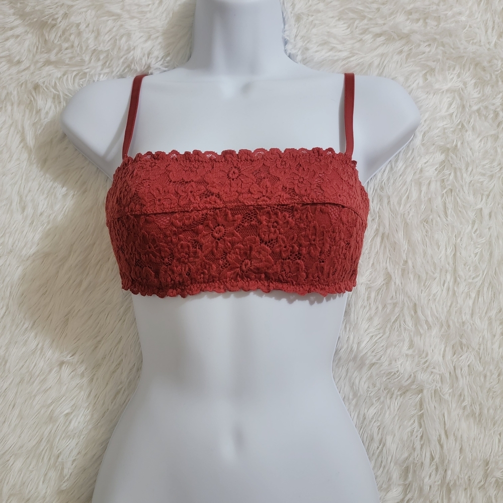 Aerie Womens Happy Strapless/Straps Burgundy Lace Bandeau Size 34 B Underwire